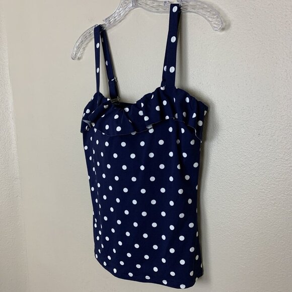 Lands End Womens 8 DDD Tankini Top Navy Underwire Polka Dot Ruffle Tummy Control - Picture 4 of 14